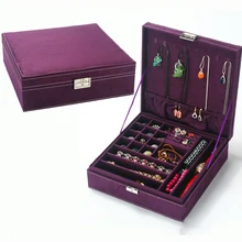 2017 New Europe Princess Faux Suede Jewelry Packaging Large’ Size 2 Layers Jewelry storage box for Earring Ring Necklace hotsale