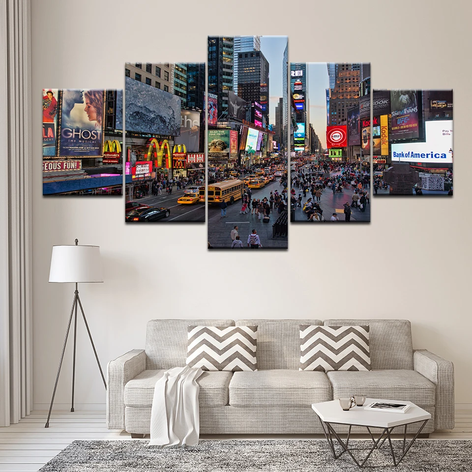 

Canvas Poster Wall Art HD Printed Pictures 5 Pieces Flourishing Times Square New York City Streets Painting Modular Home Decor