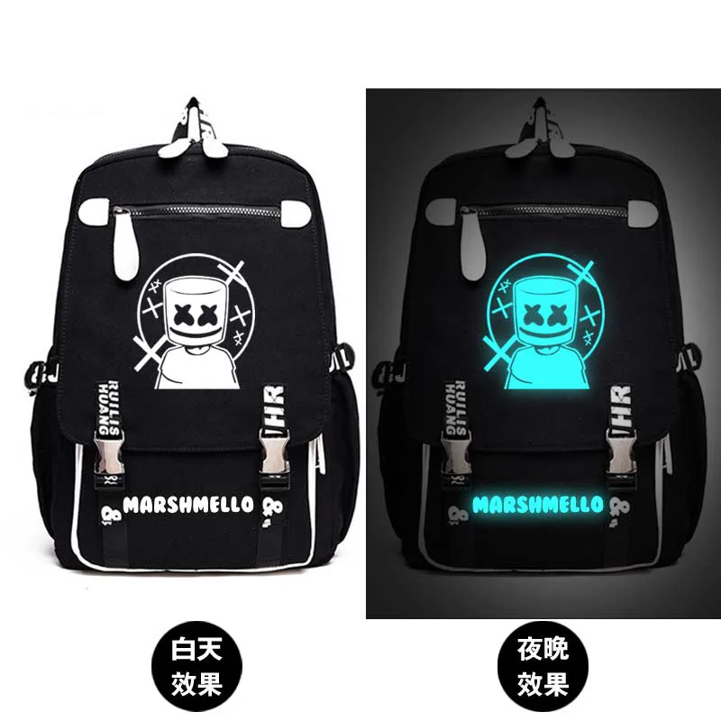 

Marshmello Skrillex DJ Backpack School Bag Print Luminous Backpack Bag Mochila Glow in the dark School Student Bag Boy Girl Gift