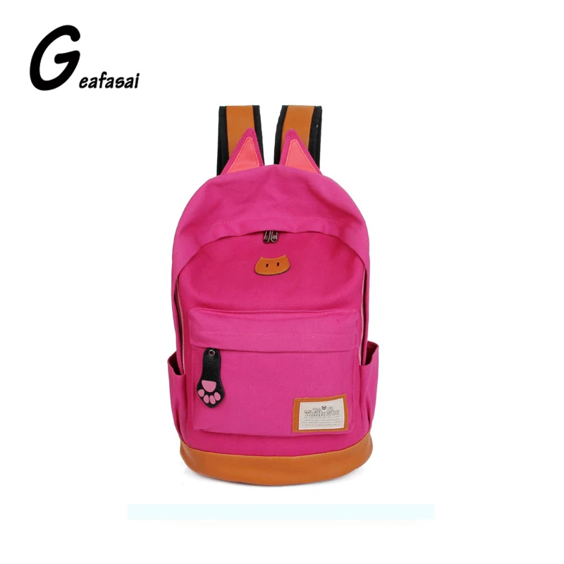 

COUPON Brand small black blue red School Bags lady Teenager Girls lovely Cute Cat Ear paw Cartoon Women Canvas Backpacks student