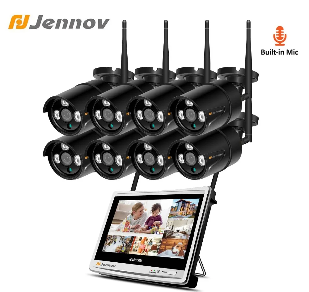 

Jennov 8CH 2MP 12inch LCD Audio Record Wireless Security Camera System Video Surveillance Kit IP Camera NVR Kit CCTV Set HD P2P