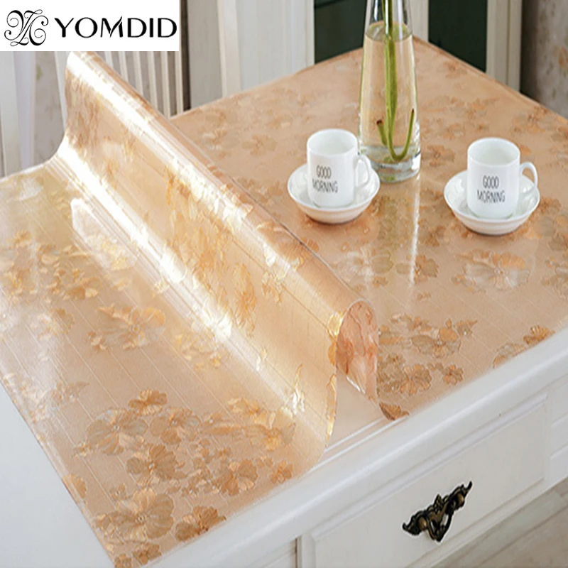 

Flower Dot soft glass tablecloth color PVC crystal plate dining table pad mat desktop Flower printing waterproof Tablecloth 1mm