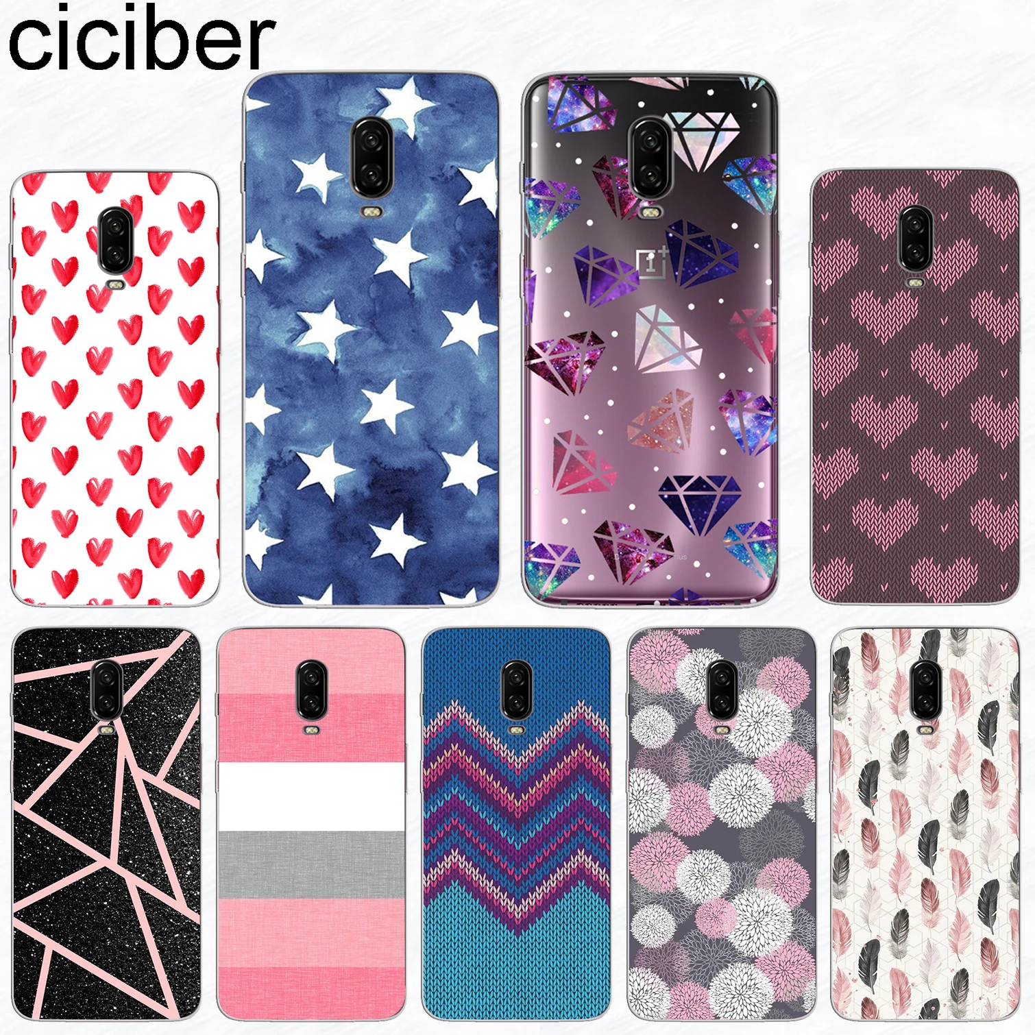 

ciciber For Oneplus 6 6T 5 5T Soft Silicone TPU Phone Case Stylish Striped Diamond Stars Pattern Cover For 1+ 6 5 T Fundas Coque