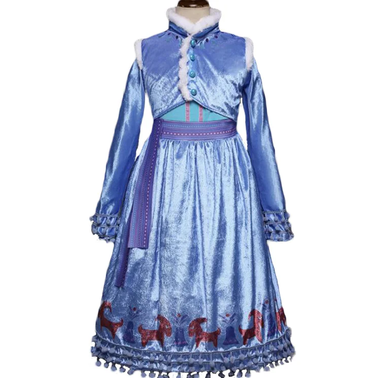 Осень зима обувь для девочек принцесса Анна Эльза косплэй вельветовое платье для вечеринки с искусственный меховой воротник для детей рождественское платье костюмы - Цвет: FD435-Blue