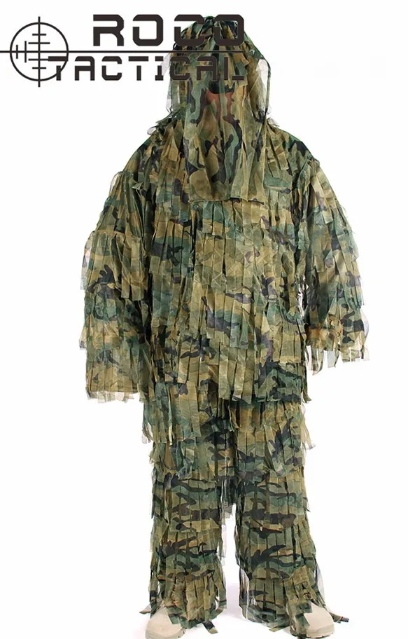 ROCOTACTICAL дышащий легкий камуфляж Снайпер Ghillie костюм Снайпер страйкбол Пейнтбол Военный камуфляж костюм Лесной - Цвет: Woodland
