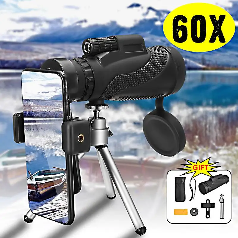 

Waterproof 40X60 High Definition Monocular Telescope BAK4 w/Tripod Phone Holder