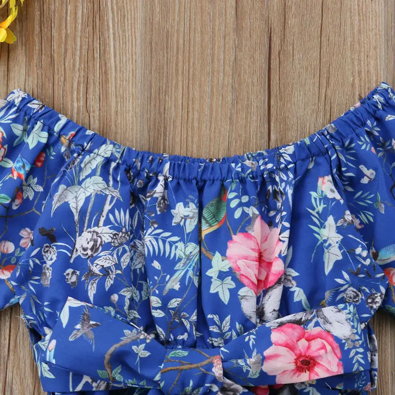 Одежда для маленьких девочек; комбинезон с цветочным принтом и открытыми плечами; комбинезон