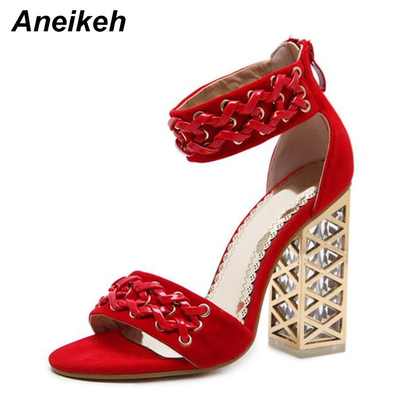 

Aneikeh 2018 Sexy Sandals New Gladiator Ankle Strap Peep Toe Sandals Transparent High Heels Womens Dress Shoes Size 34-40
