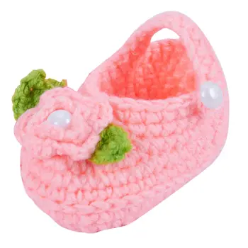 

Baby Infant Newborn Soft Warm Handmade Wool Knit Flowers Shoes(Orange)