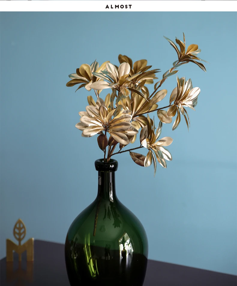 Креативный искусственный цветок, золотые листья, свадебная ваза, украшение дома, искусственный цветок, искусственные растения