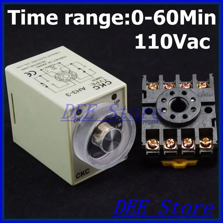 

Power On Delay Time 0-60 minute Relay 110V AC AH3-3 With Socket Base PF083A 8pins