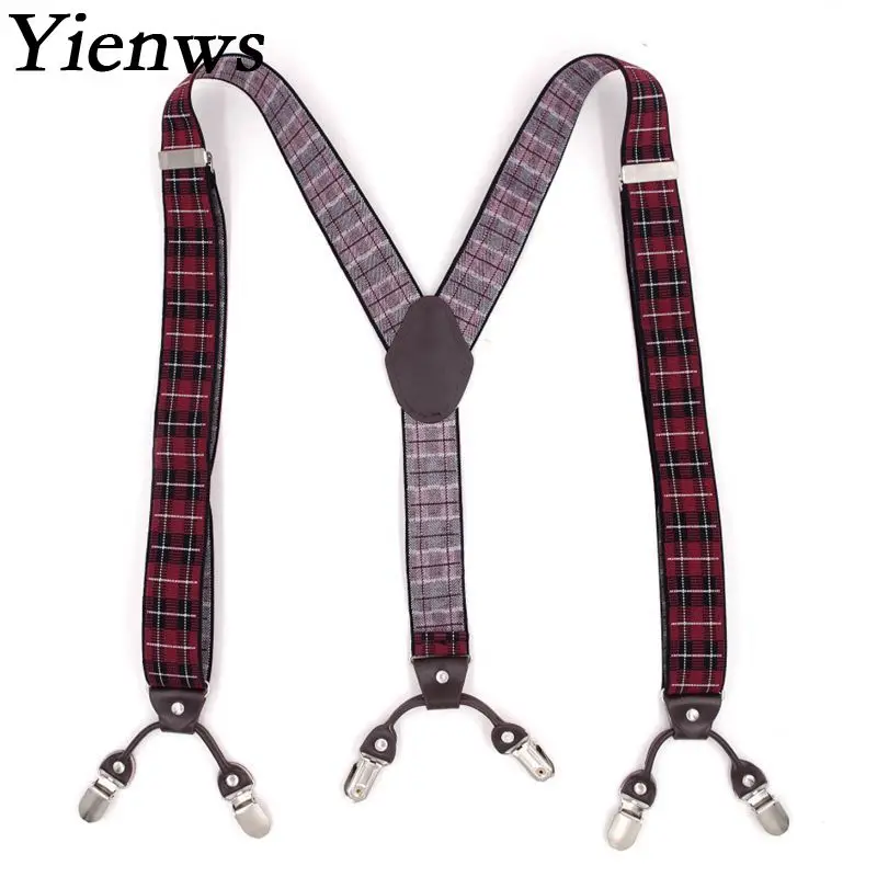 Yienws Suspenders Mens Jartiyer 6 Clasp Pants Braces Y