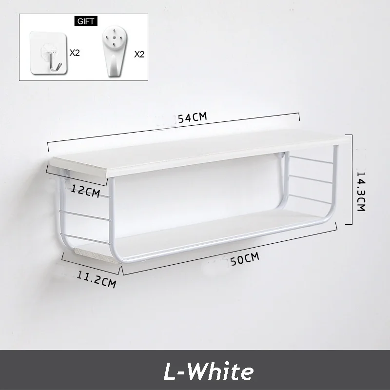 Настенная плавающая металлическая полка 2 уровня современная вешалка для спальни гостиной органайзер для хранения украшение дом деревянные держатели - Цвет: White L