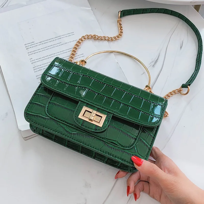 

Stone Pattern Mini Chain PU Leather Crossbody Bags For Women 2019 Lock Messenger Shoulder Bag Lady Handbags Metal Handle Tote