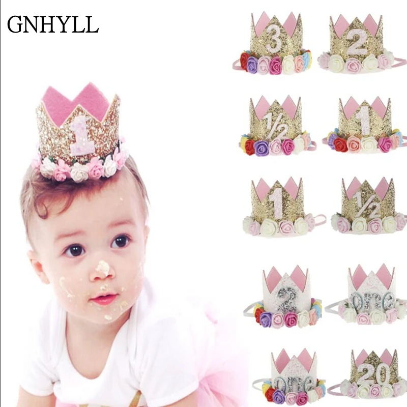 

Baby Girl First Birthday Party Hat with Hairband Princess Queen Crown Lace Hair Band Elastic Head Wear Hat Gifts For Kids