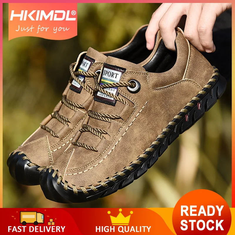 

HKIMDL 2019 New Comfortable Big size 38-46 Casual Shoes Loafers Men Shoes Quality Split Leather Shoes Men Flats Moccasins Shoes
