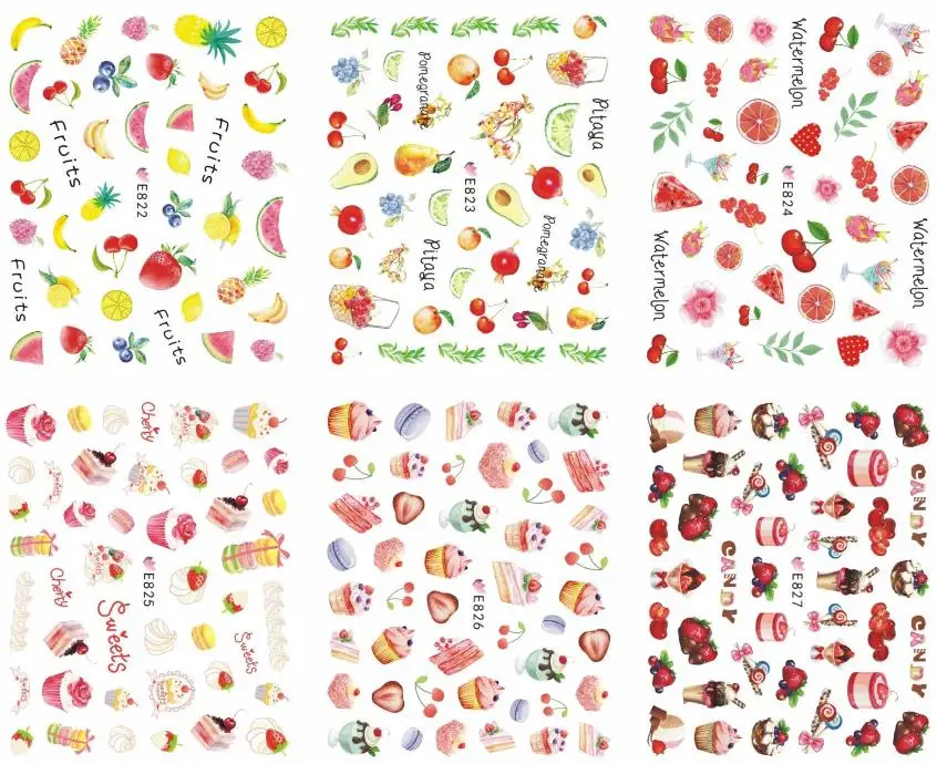 

YA LI 44style Fruit Christmas Nail Stickers Flowers 3D Manicure Sticker Nail Art Decoration,wholesale