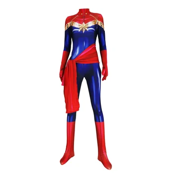 

Movie Captain Marvel Cosplay Avengers: Endgame Zentai Badge Carol Danvers 3D Print Jumpsuit Women Girls Halloween costume