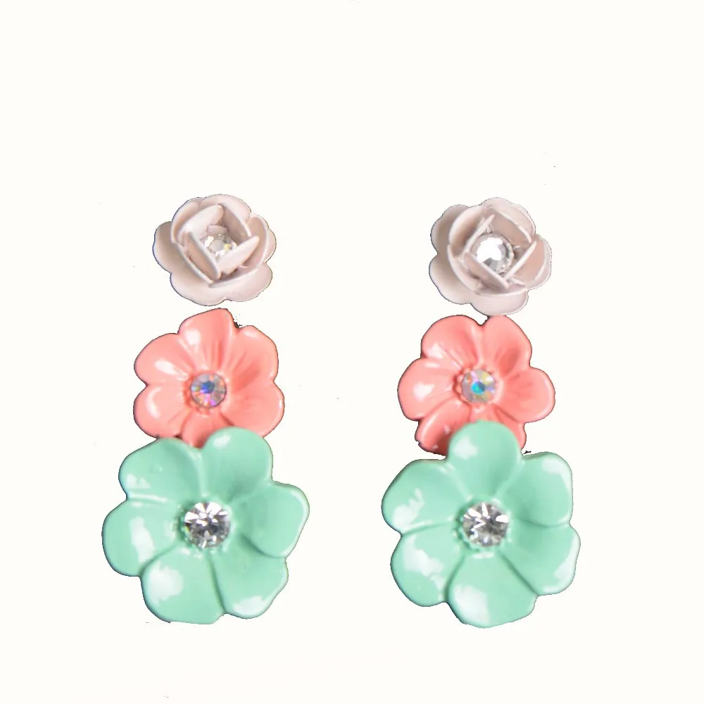 3 pairs/set , fashion children party jewelry candy color oil drip colorful flowers stud earrings