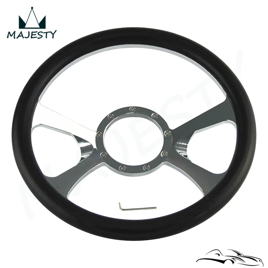 14 &quotЧерная кожа для G M Chevy Hot Rat Rod руль алюминиевый 9 болт отверстие| |