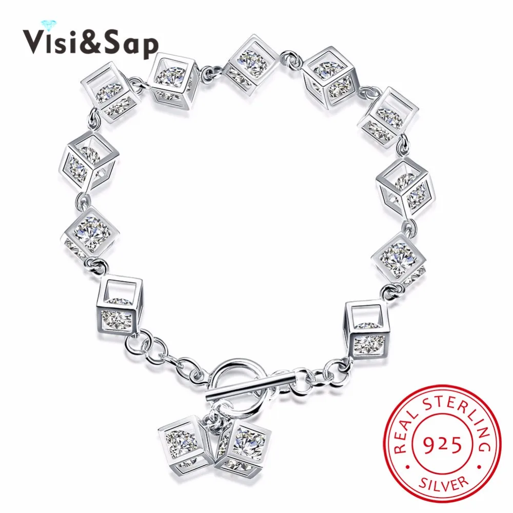 

Visisap Romantic shine bracelet 100% Real 925 Sterling silver Anniversary gift for women Charm Bracelets jewelry VSVH070