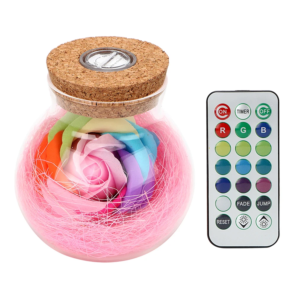 LED Romantic Bulb RGB Dimmer Lamp Rose Flower Bottle Light with Remote Control Night Light 2
