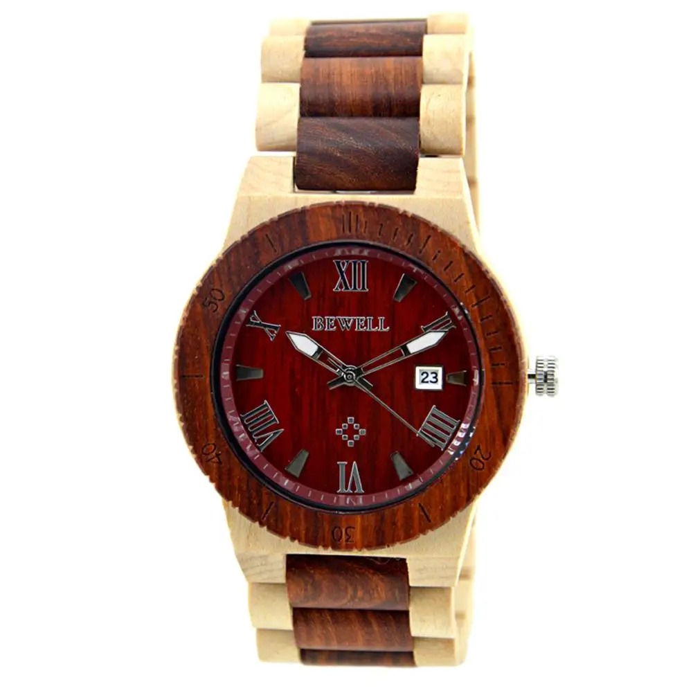 

BEWELL Male Wooden Watch with Luminous Pointer Stylish Quartz Wristwatch Ornament Gift