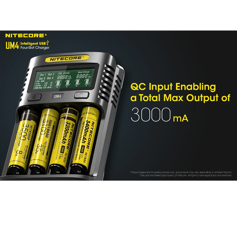 Nitecore UM4 USB Четыре слота QC зарядное устройство интеллектуальная схема глобальное
