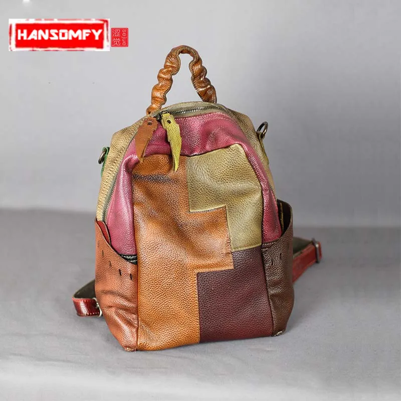 

Retro genuine leather Women backpack female shoulder bags large capacity soft leather hand-stitched first layer cowhide backpack