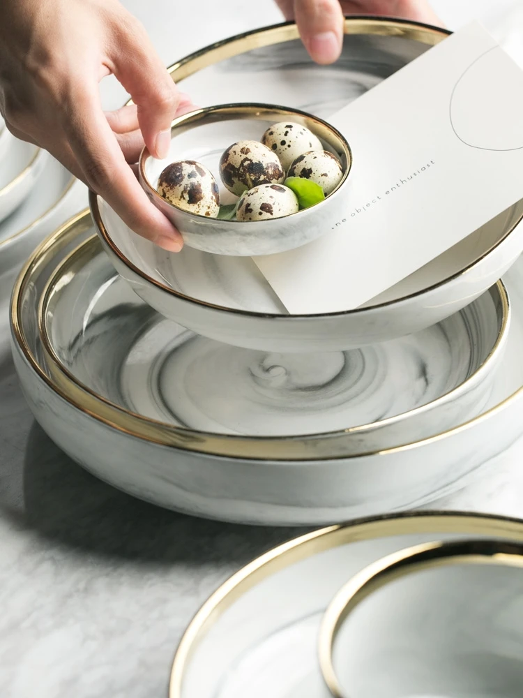 KINGLANG нордическая Пномпень мраморный набор домашней посуды керамическая тарелка для столовых приборов миска для рисового супа набор