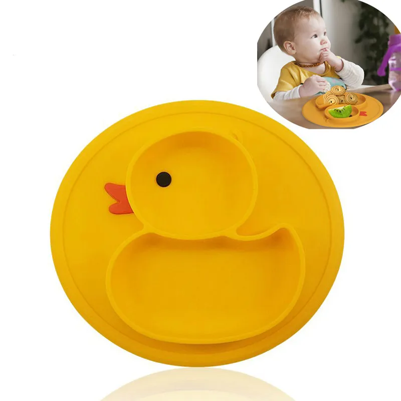 Baby Duck Dishes Silicone Plate Suction Tray Antislip Mini Mat Children Kids Meal Fruits Tray Todder Placemat