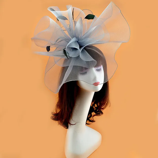 Vintage Bridal Flower Feather Hats Elegant Wedding Accessories Bride Net Hats White Fascinator Hats Women's Formal Occasion gray