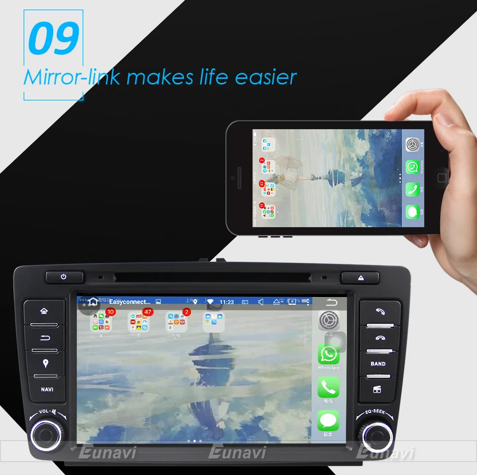 Best Eunavi 2 Din Car DVD GPS For Skoda Octavia 2012 2013 A 5 A5 Yeti Fabia Car Android 9.0 Quad Core RAM 2GB Stereo Radio Navigation 19