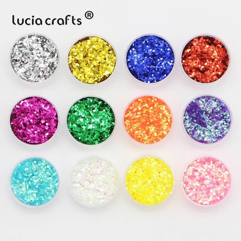 Lucia crafts 12 цветов/набор 1 мм Пластиковые блестящие хлопья порошок рассыпчатые Блестки для рукоделия DIY украшения для ногтей D1001
