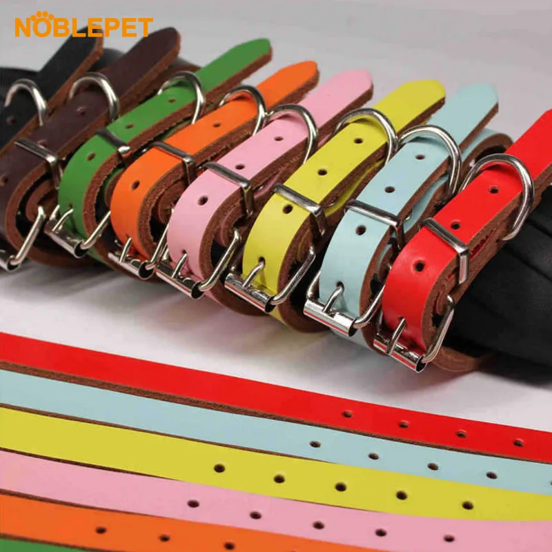 

NOBELPET leather Dog Collar For Small Medium Large Dogs cats Adjustable Solid Colorful dogs puppy Neck Strap pet Accessories