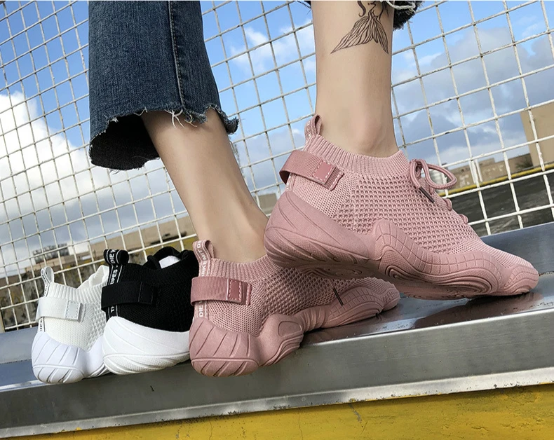 Women's Luxury Flyknit Stretch Fabric Shoes-Pink