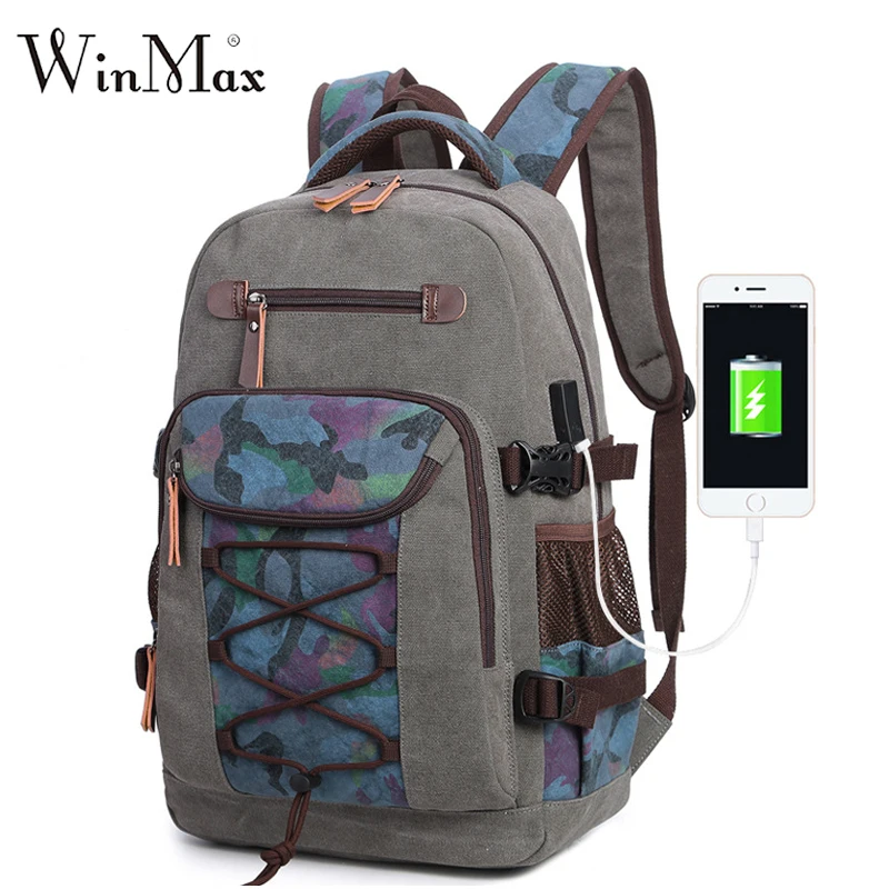 

USB Charge Waterproof 15.6 Inch Laptop Backpack Vintage Women Men Backpack Camouflag Travel Teenage Pack Male Bagpack Mochila