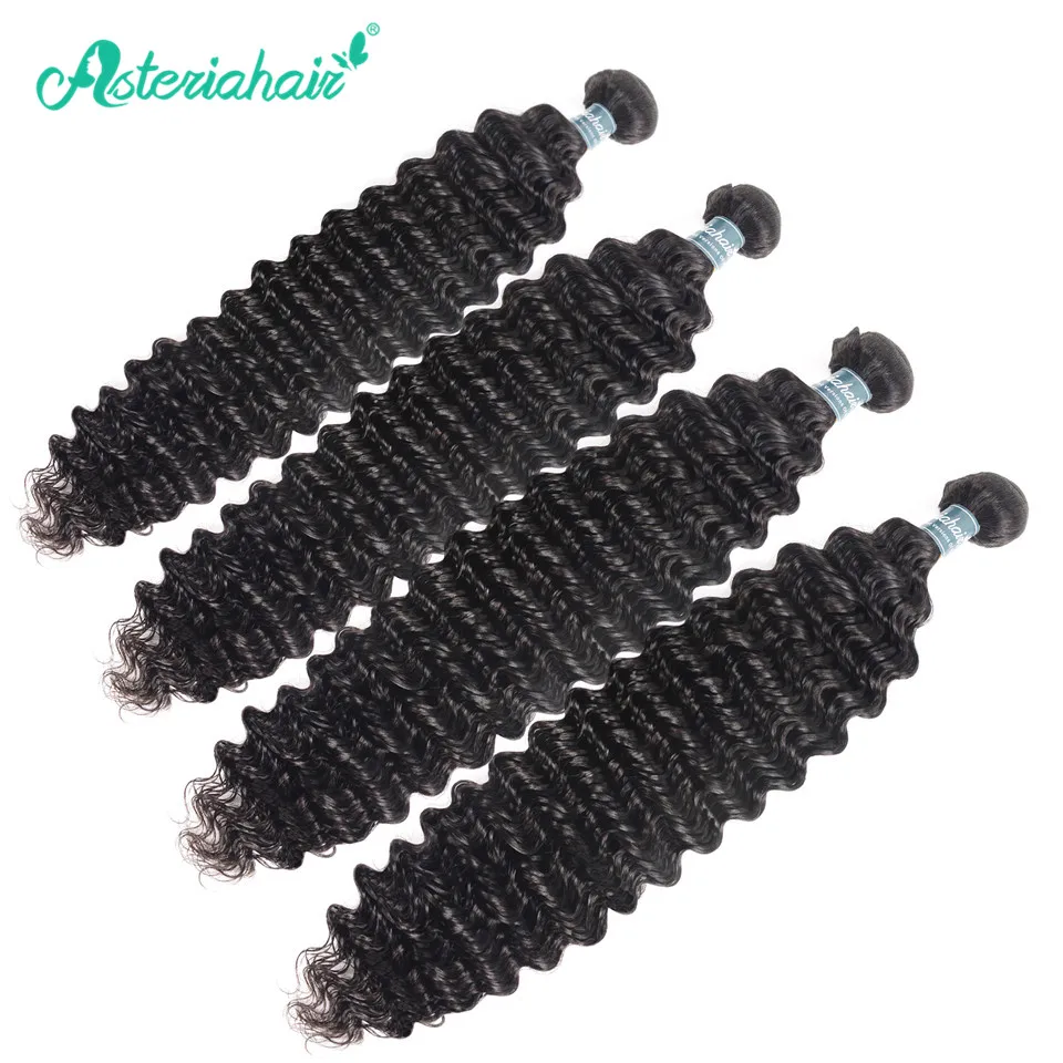 Asteria бразильские волосы глубокая волна человеческие волосы пряди 4 шт. 10-30 дюймов Натуральные Черные Волосы remy для наращивания