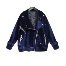 Nov.11 Новое поступление европейский и американский стиль бархатная хлопковая утолщенная куртка женская с шикарными молниями украшенная