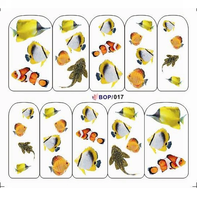 4 упаковки/партия, морская раковина, рыба, морская звезда, тату для ногтей, наклейка на ногти, BOP015-018