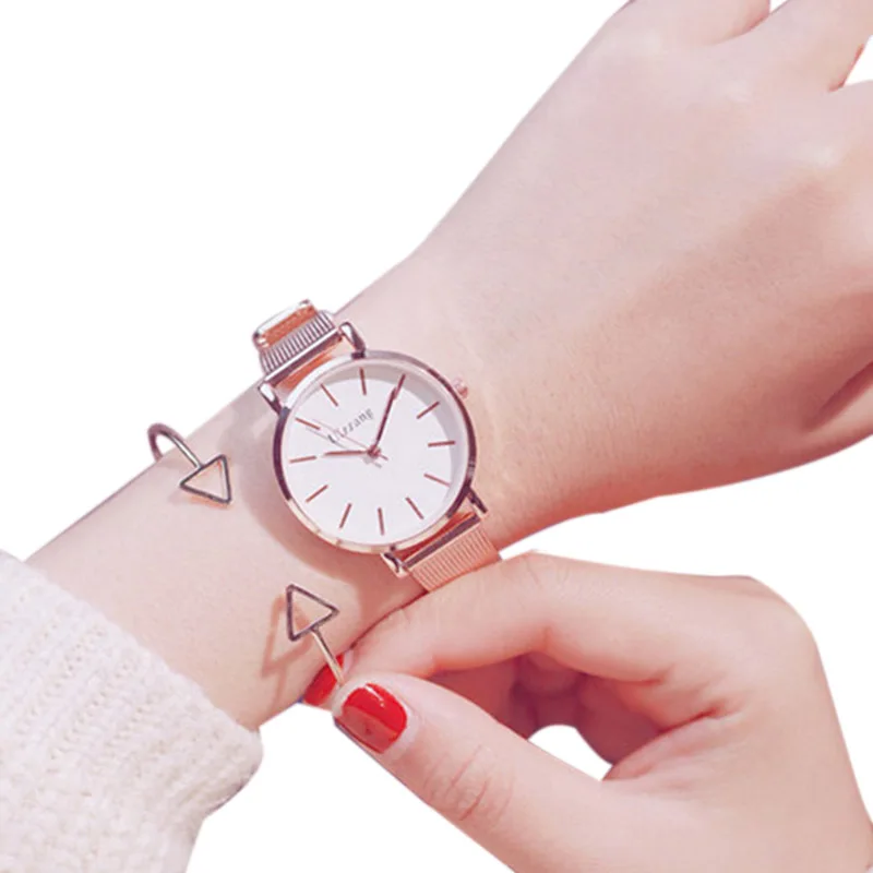 

ULZZANG Fashion Stainless Steel Ladies Wristwatches Quartz Clock Watches