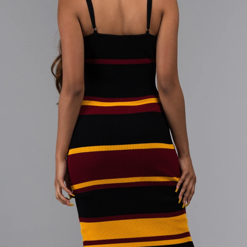 AKIRA Women's Zip Neck Stripe Thick Knit Ribbed 90s Retro Spaghetti Strap Sweater Midi Dress (3)