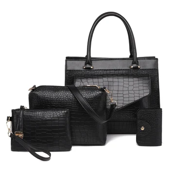 

High Quality Alligator Hard Pu leather Women Composite Bag Zipper Famous Brand Composite bags 4 pcs Red Gold Female Handbags