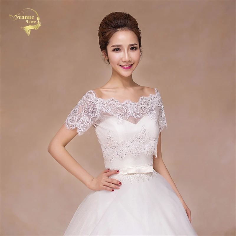 

Elegant Ivory / Red Bridal Lace Bolero Sparkling Cape Fashion Bridal Jacket Summer Shrug Women Shawls Wedding Accessorie OJ33250