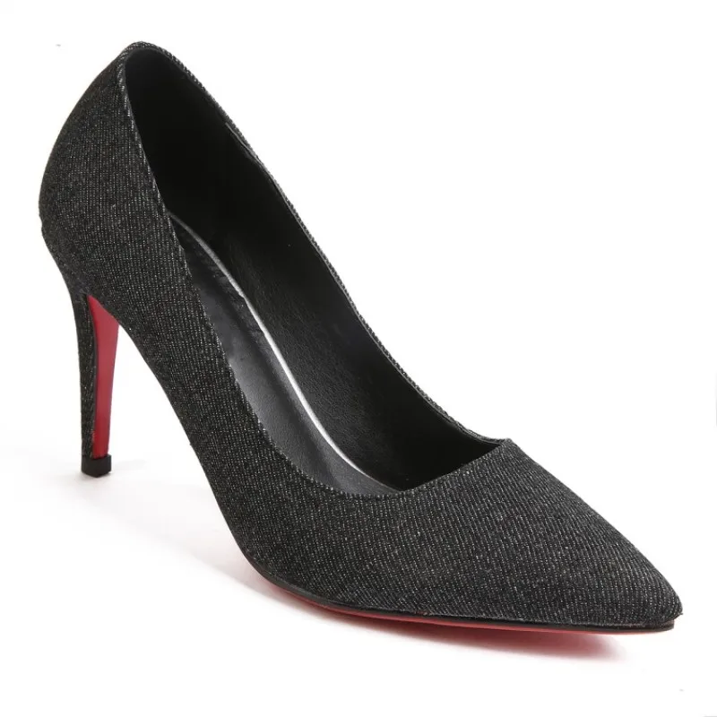 Bombas La Punta 8 Tela Mujer Hermosa Estrecha Shofoo Envío Mezclilla Cm De Del Negro 34 45 Alto Tamaño Manera Libre azul 5 Zapatos Tacón FXaZqn