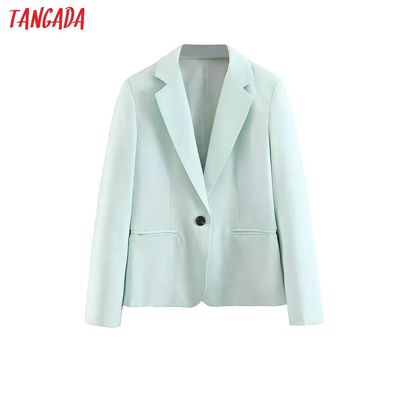 

Tangada fashion women mint green blazer long sleeve 2019 notched collar pocket blazer coat office ladies SL317