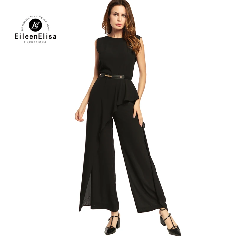 Jumpsuit Summer 2017 Elegant Black Sleeveless Waist Long Pants Ladies Jumpsuits Runway Romper