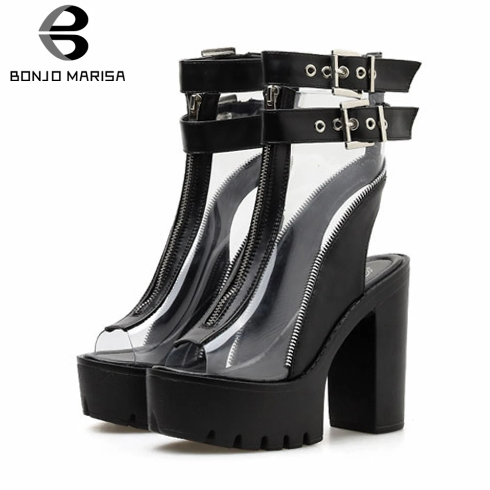 

BONJOMARISA New Punk Black Transparent PVC Summer Platform Boots Women 2019 Brand Design Party Women High Heels Shoes Woman
