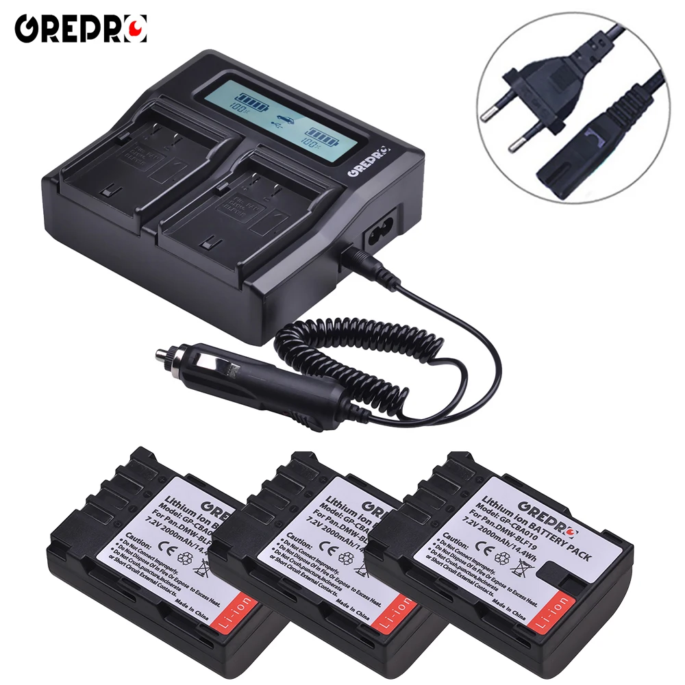 

GREPRO 2000mAh DMW-BLF19 Camera Battery DMW-BLF19E DMW-BLF19PP DMWBLF19+LCD Dual Charger for Panasonic Lumix GH3 GH4 GH5 G9