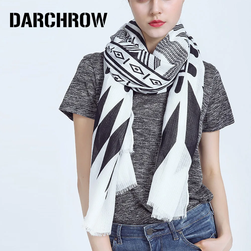 DARCHROW Fashion Women Scarf Cotton Geometric Print Scarf Wraps Shawl Soft Scarves Luxury Brand